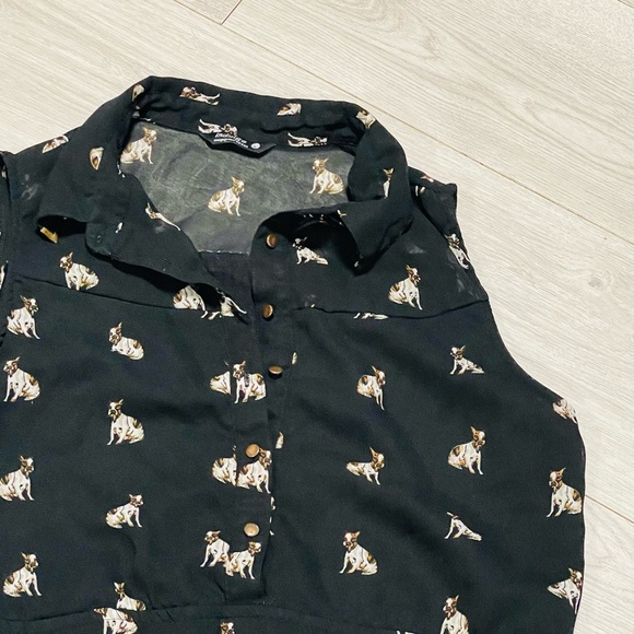 Boston Terrier Dress Black Sleeveless with Dog Print Sz Large - Picture 11 of 14